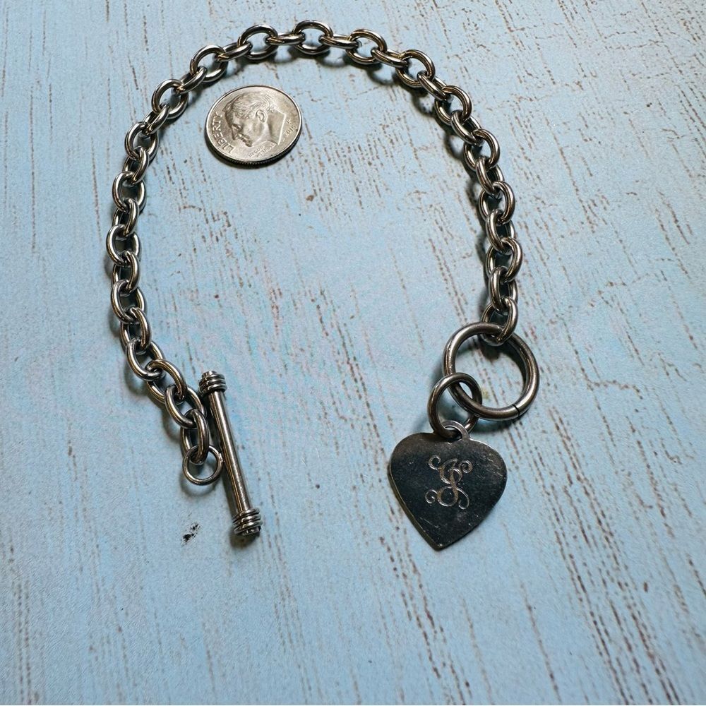 Silvertone Inital J Heart Charm Bracelet 8 In